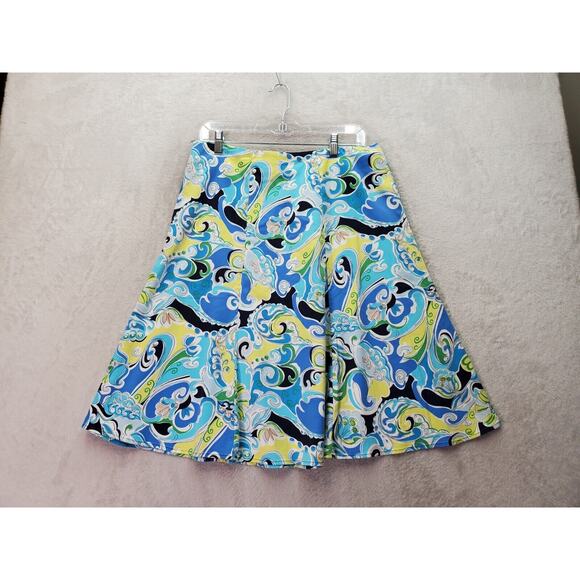 NY Collections A Line Skirts Women's Medium Blue Floral Print Cotton Side Zipper - Picture 2 of 4